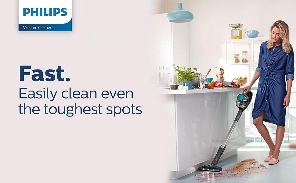 Philips SpeedPro Cordless Stick Vacuum Cleaner with Rubber Wheel, 2 in